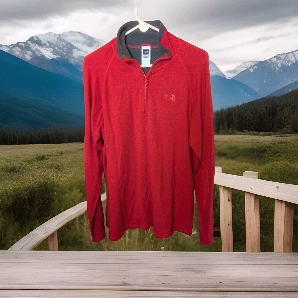 Men's The North Face Quarter‎ Zip Wool Blend Red Sweater Nice! Size large